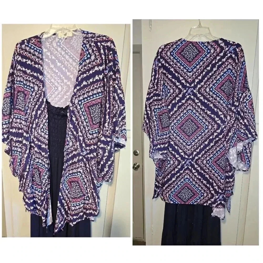 Haptics Kimono Sleeve Floral Print Flowy Cover-up Women's Plus Size 2X 3X - Picture 4 of 11